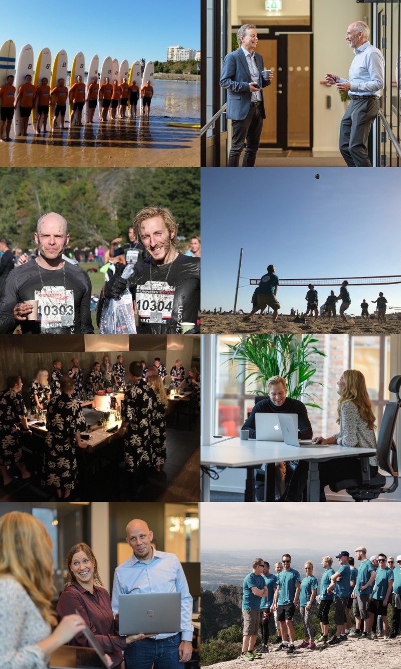 Ett kollage med Centercom-kollegor i olika aktiviteter